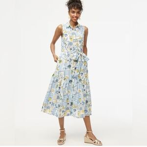 J. Crew Blue and Yellow Lemon Italy 100% Cotton Midi Dress Size 10